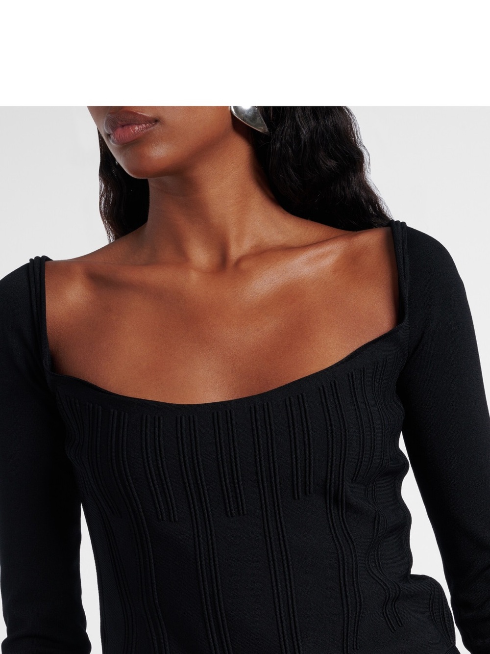 Mugler Black Ribbed Square Neck Top